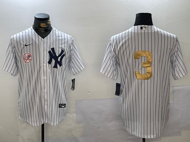 Men New York Yankees #3 Ruth White Stripe Fashion Nike 2024 MLB Jersey style 11